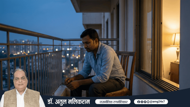 A thoughtful man sitting alone by a window at evening, reflecting on life, responsibility, and inner self