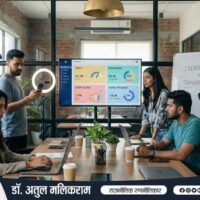 ब्रांड्स के साथ काम करते कंटेंट क्रिएटर्स, पीआर और क्रिएटर इकॉनमी के बदलते परिदृश्य को दर्शाता दृश्य