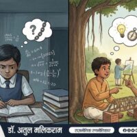 किताबी पढ़ाई में उलझे बच्चे और जीवन कौशल से दूर होती शिक्षा व्यवस्था का प्रतीकात्मक दृश्य