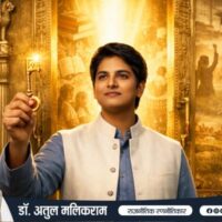 एक युवा व्यक्ति सुनहरी रोशनी में चमकती ज्ञान की कुँजी पकड़े हुए, नए अवसरों की ओर देखता हुआ।