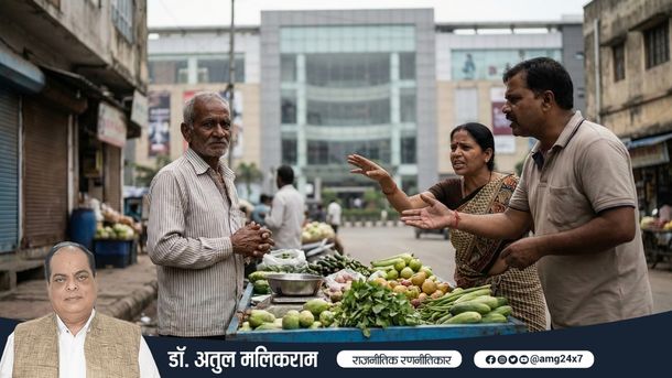 सड़क किनारे सामान बेचता भारतीय स्ट्रीट वेंडर
