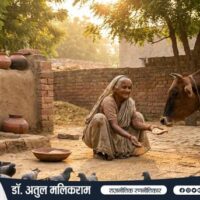 गाँव में पशु-पक्षियों को दाना देती दादी माँ