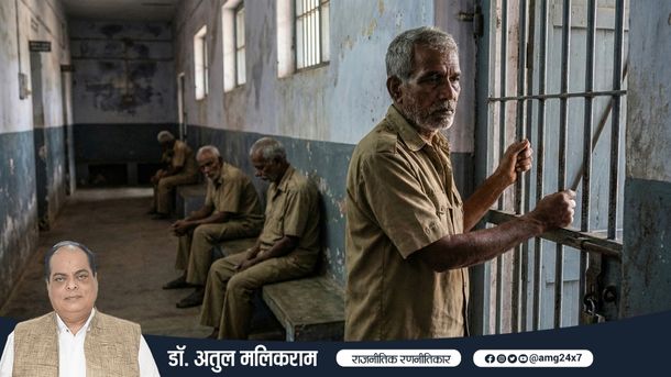 भारतीय जेल में 50 वर्ष से अधिक उम्र के कैदी और रिहाई के बाद उनके पुनर्वास की चुनौती को दर्शाता दृश्य