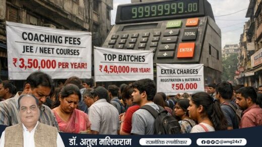 महंगी कोचिंग फीस भरते परेशान भारतीय छात्र और अभिभावक।