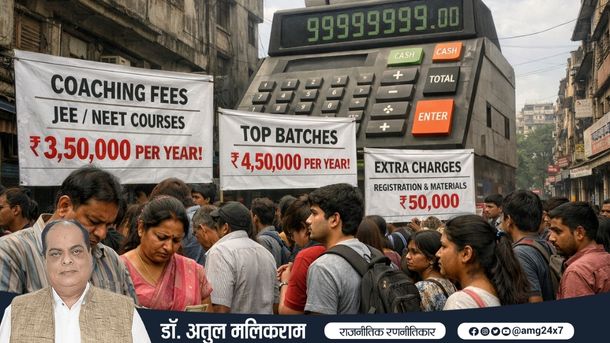 महंगी कोचिंग फीस भरते परेशान भारतीय छात्र और अभिभावक।