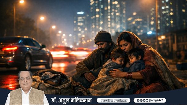 सड़क किनारे कंबल में लिपटे बेघर परिवार के साथ छोटे बच्चे – शहरी गरीबी की सच्ची तस्वीर