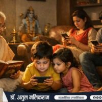 मोबाइल में उलझे बच्चे और पीछे संस्कार सिखाती दादी