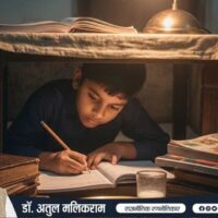 निरंतर अभ्यास की शक्ति को दर्शाता देर रात पढ़ता हुआ भारतीय छात्र