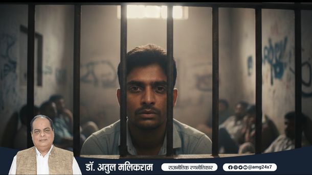 भारतीय जेल में सलाखों के पीछे बैठा विचाराधीन कैदी न्याय का इंतजार करता हुआ