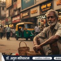 सड़क किनारे बैठा गुमनाम भारतीय कारीगर अपने हाथ से बने सामान बेचते हुए