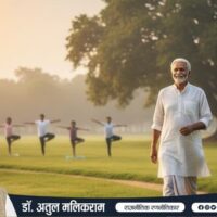 सुबह पार्क में टहलते स्वस्थ बुजुर्ग व्यक्ति