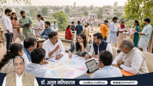 चुनावी हार के बाद राजनीतिक दल की वापसी और पुनरुत्थान की रणनीति को दर्शाता दृश्य